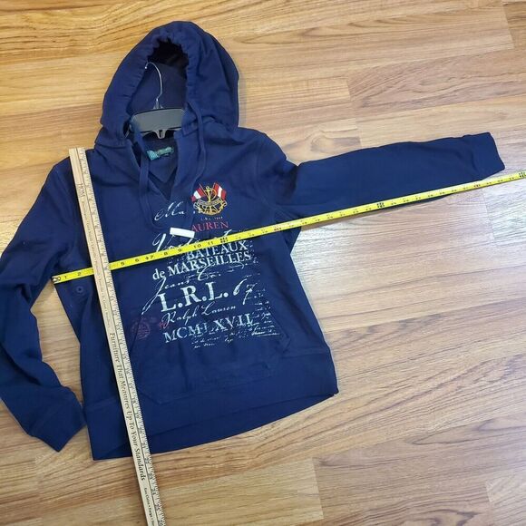 Ralph Lauren Jeans Hoodie Petite Small P/S Nautical Pullover Sweatshirt Pocket - Picture 7 of 7